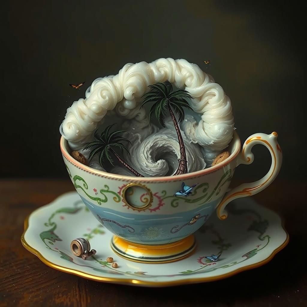 Hurricane in a Teacup: A Whimsical Surreal Scene