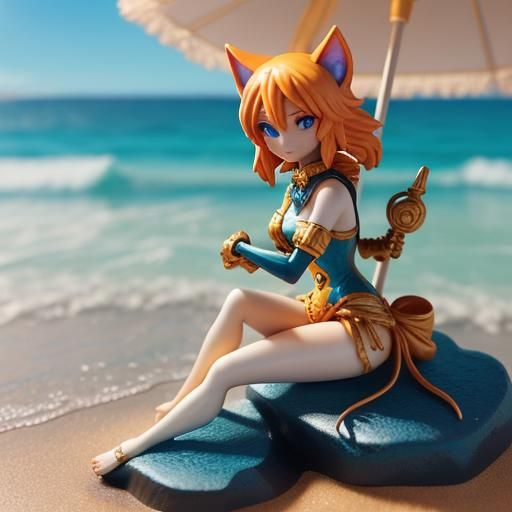 Anime Cat Girl Figurine in Beach Outfit