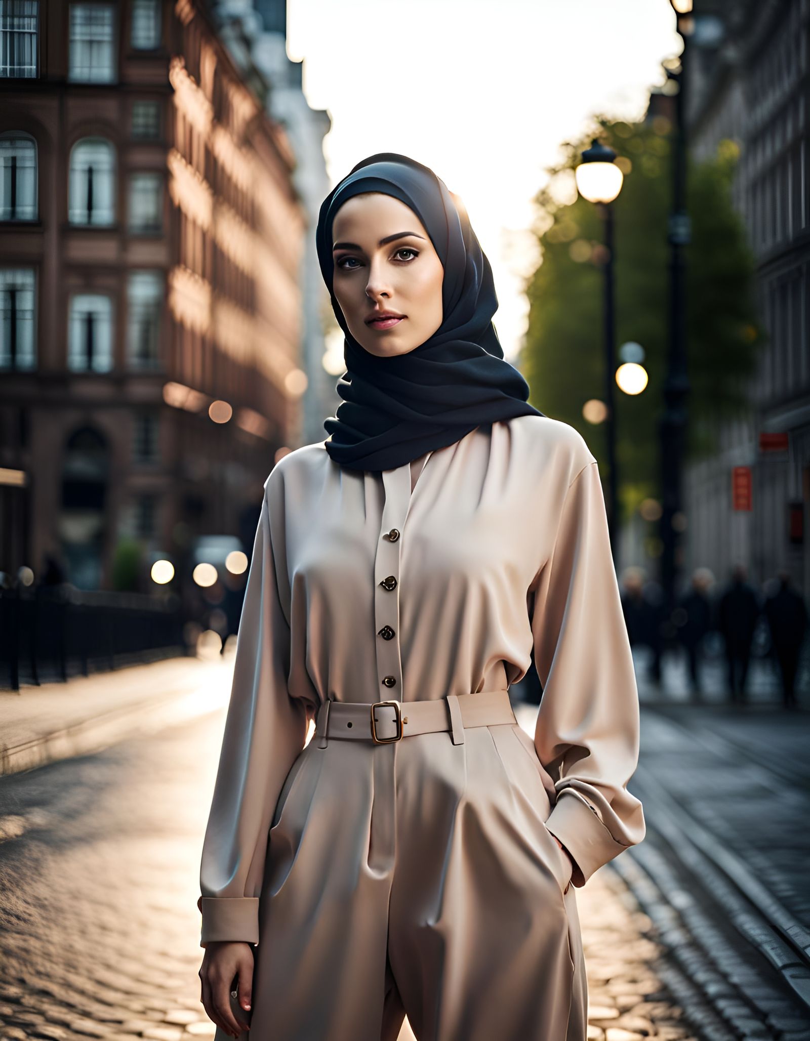 German Woman in Hijab and Jumpsuit, Digital Art