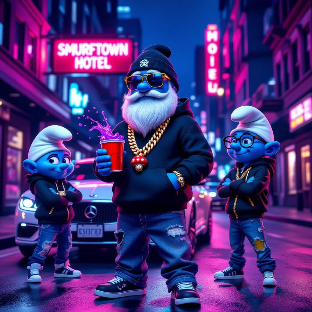 Smurf-Inspired Urban Characters in Neon City