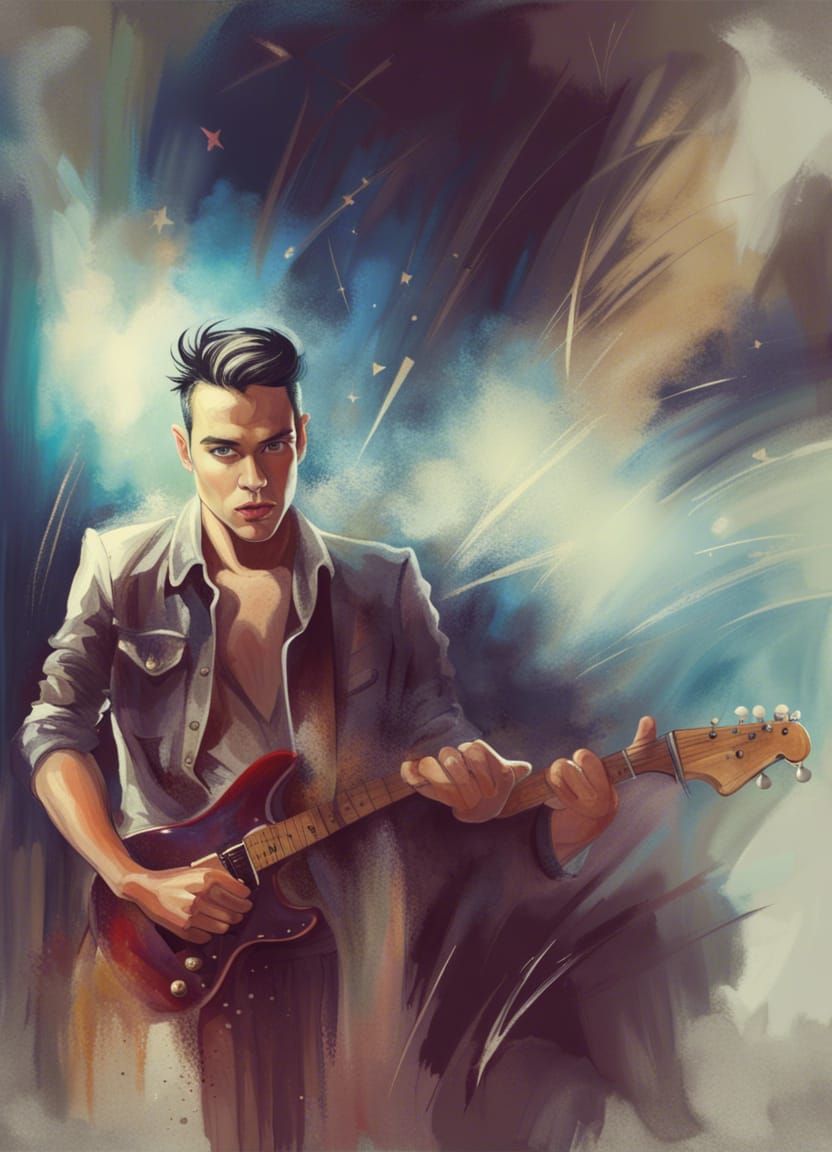 Handsome Young Rockstar with Black Hair Drawing