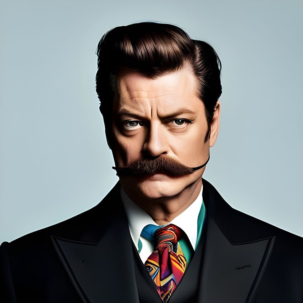 Macro Photograph of Man with Twirling Color-Splash Moustache