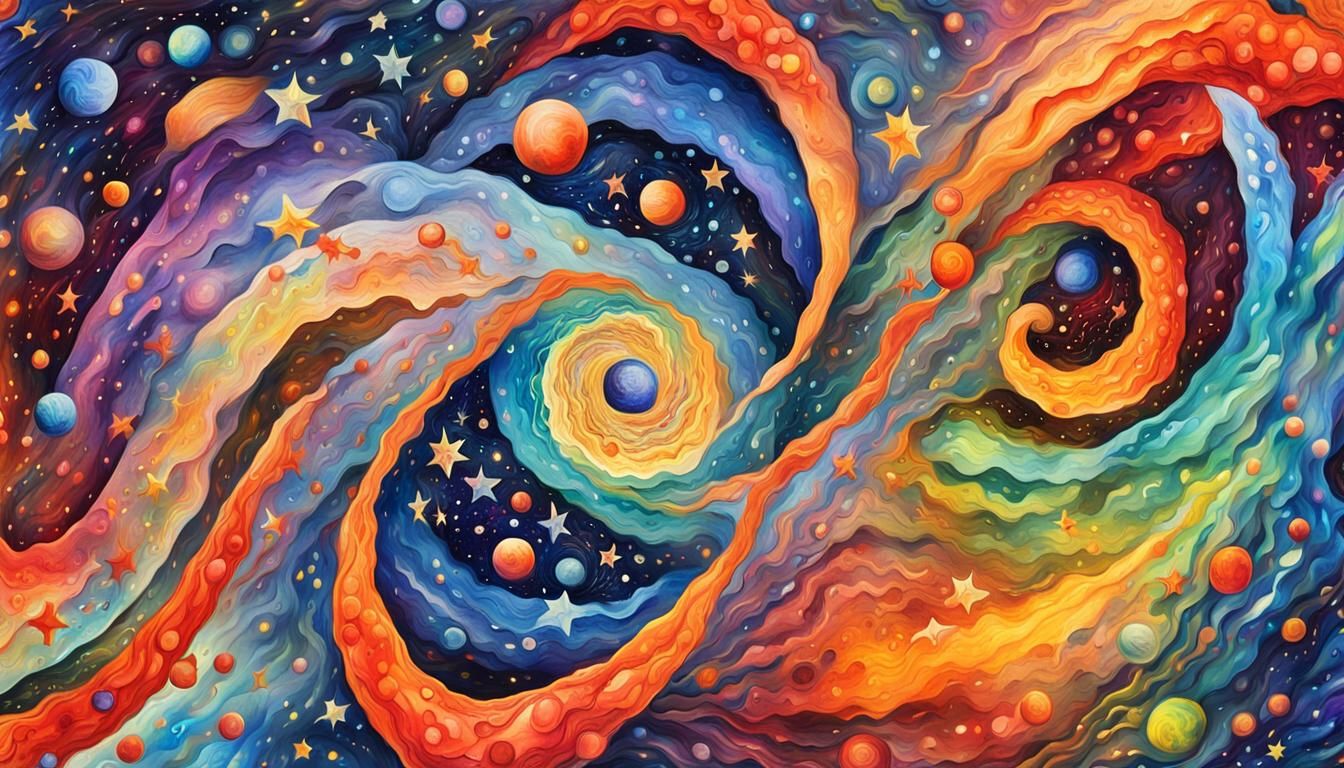 Psychedelic Cosmic Stars in Watercolor, Macro Photography