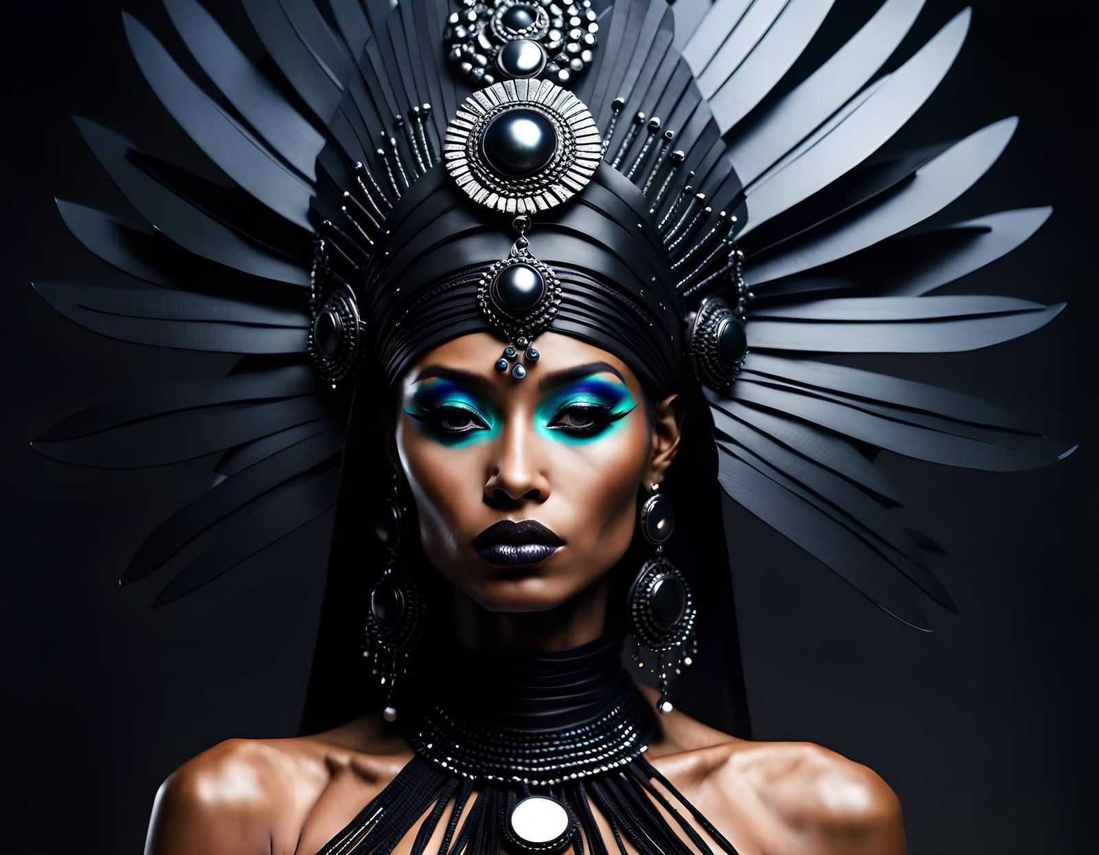 Indian Goddess in Futuristic Outfit with Headpiece