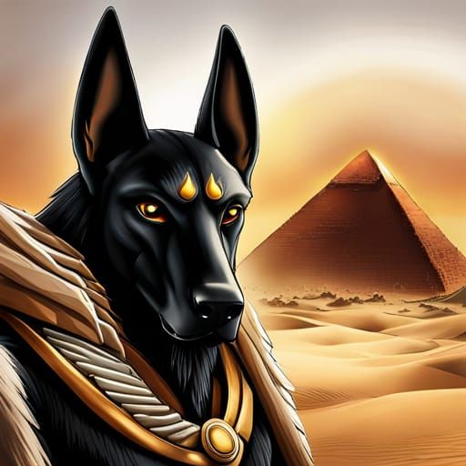 Anubis Portrait with Khopesh in Sandstorm
