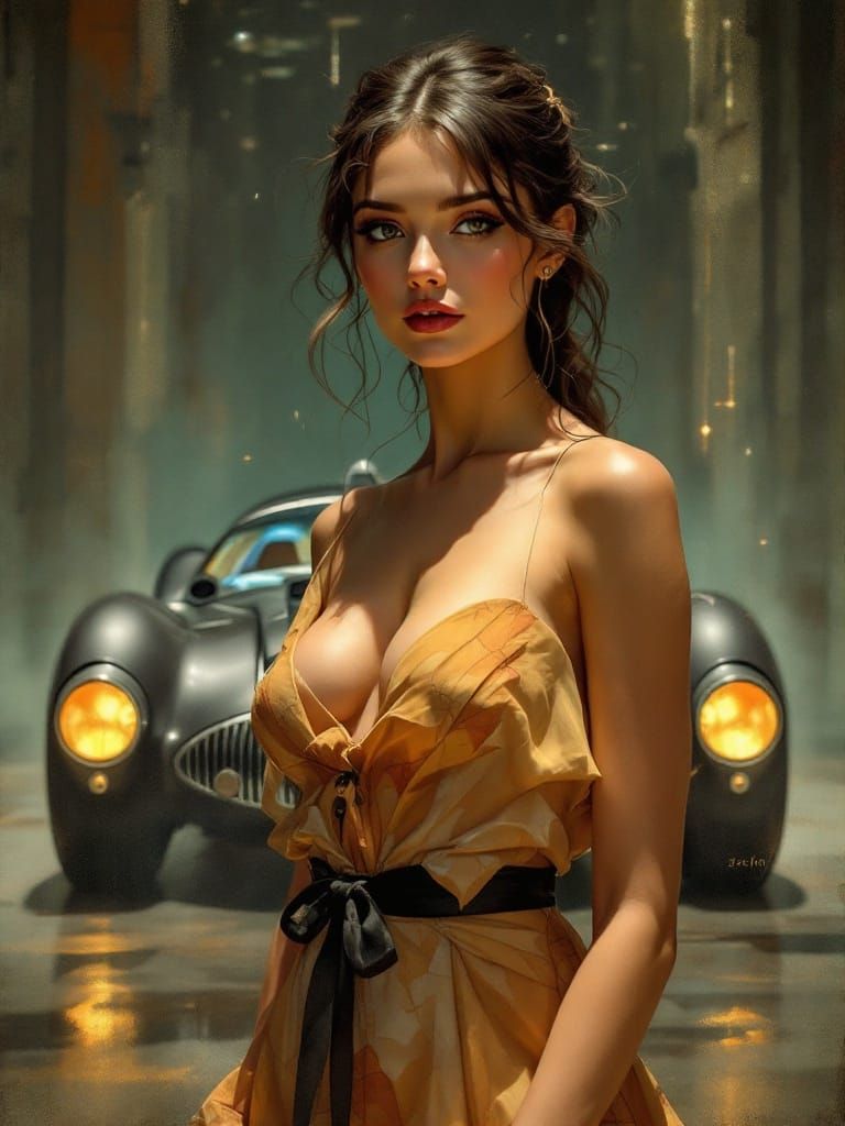 Ethereal Beauty in Futuristic Elegance: Oil Painted Portrait...