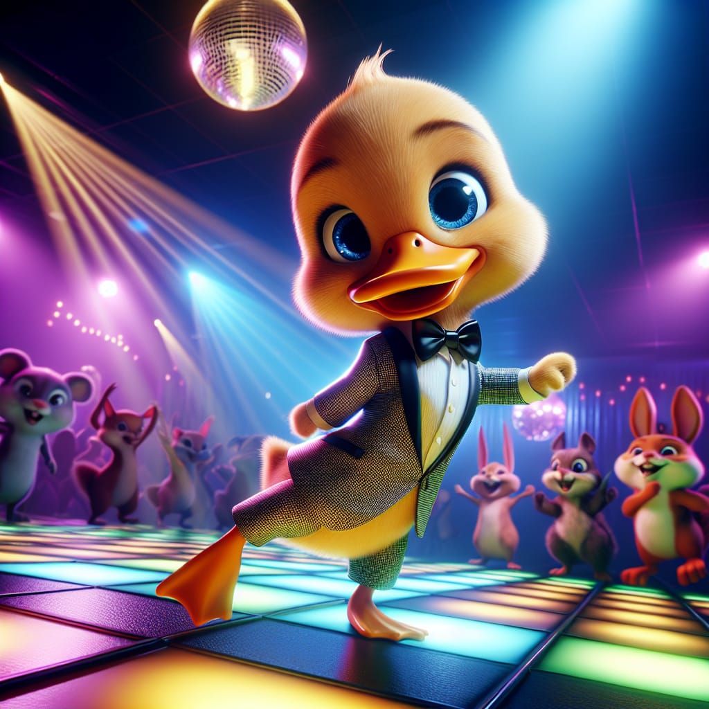 Charming CGI Duckling Dancing in Nightclub