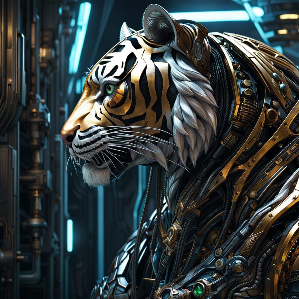 Futuristic Sci-Fi Cyborg Tiger Portrait in 8k
