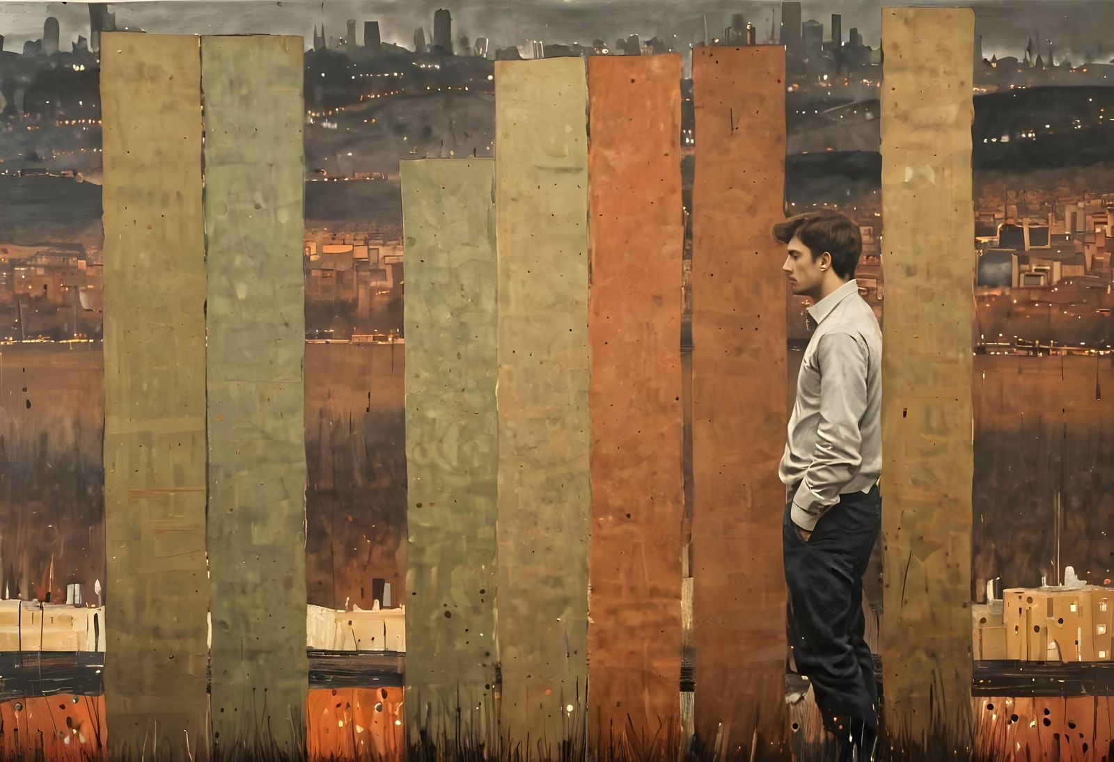 Abstract Cityscape in Vibrant Ink Patterns