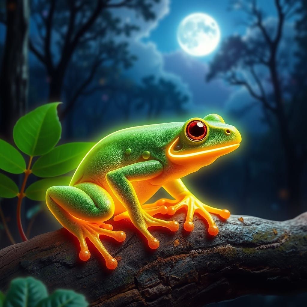 Luminous Tree Frog in Ethereal Forest
