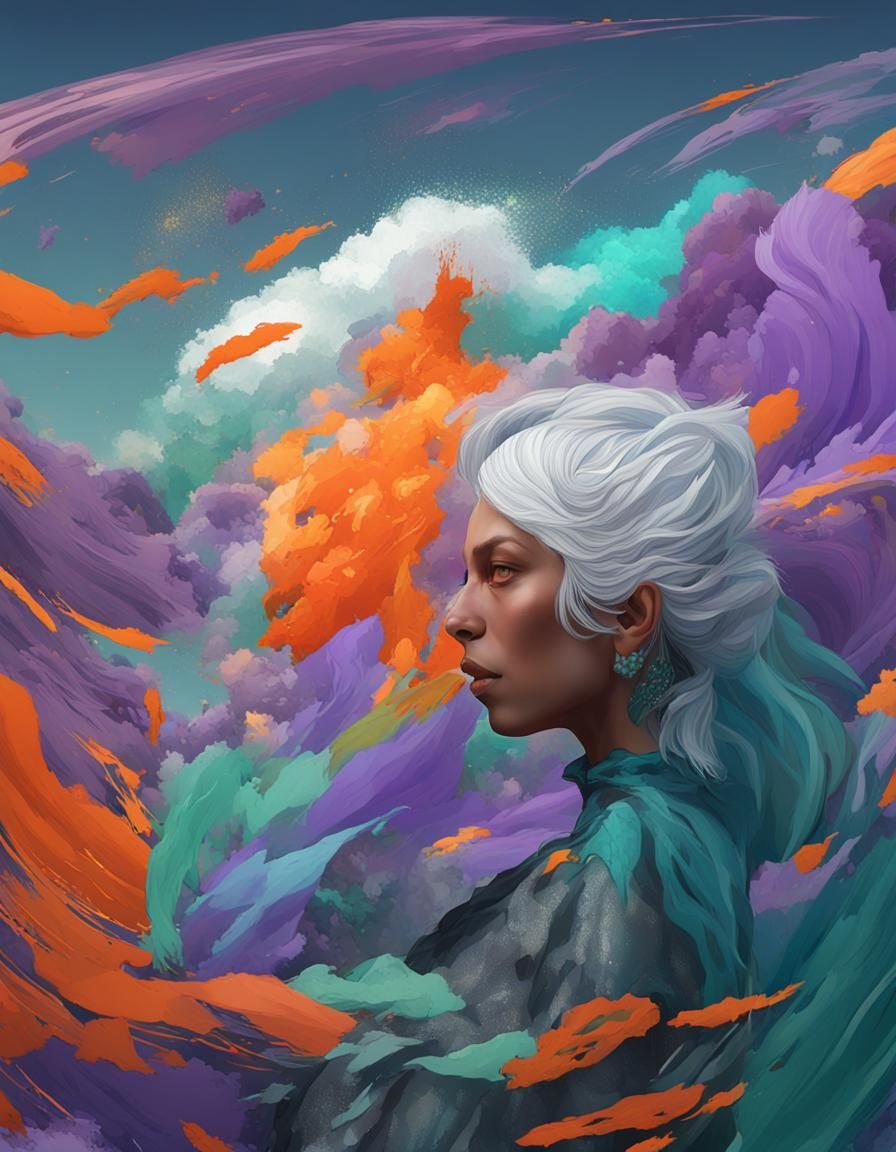 Woman in Colorful Dress, Detailed Abstract Art