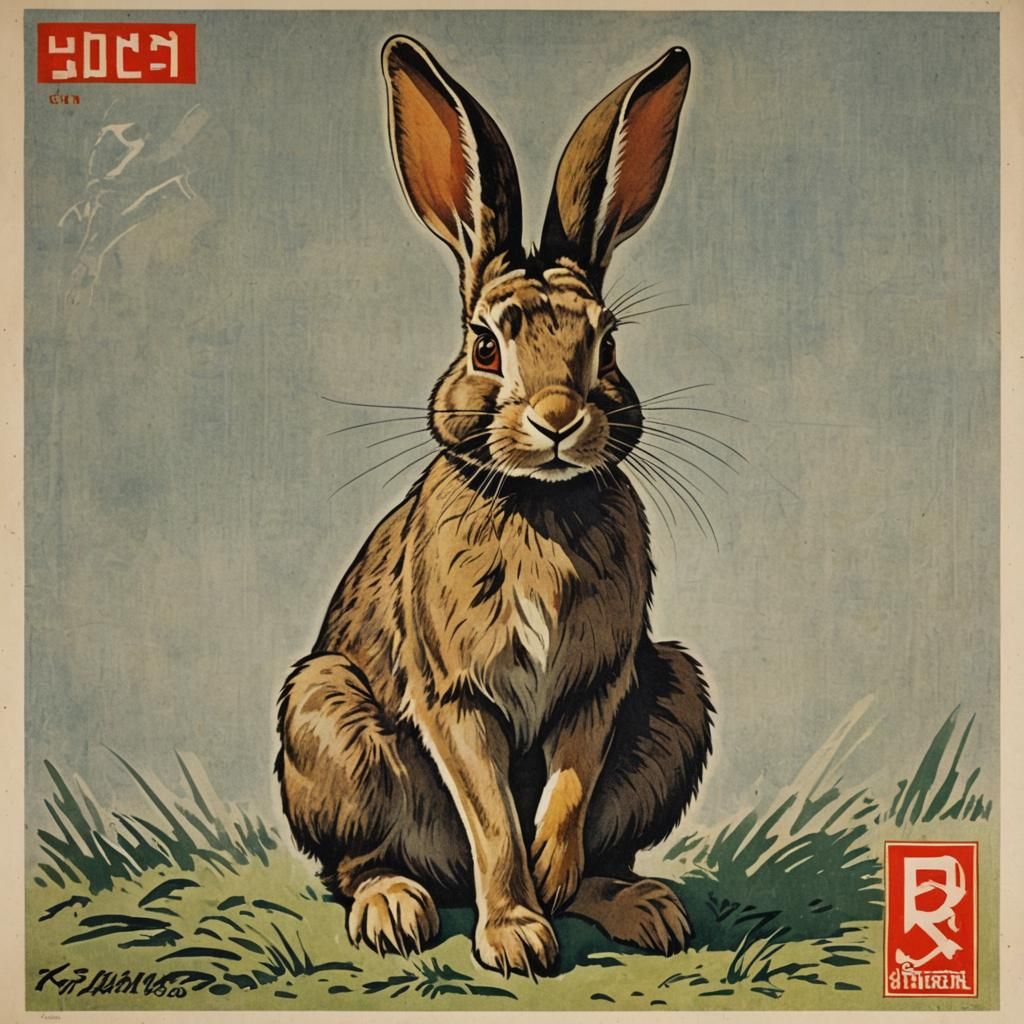 Rabbit in Soviet Propaganda Poster Style