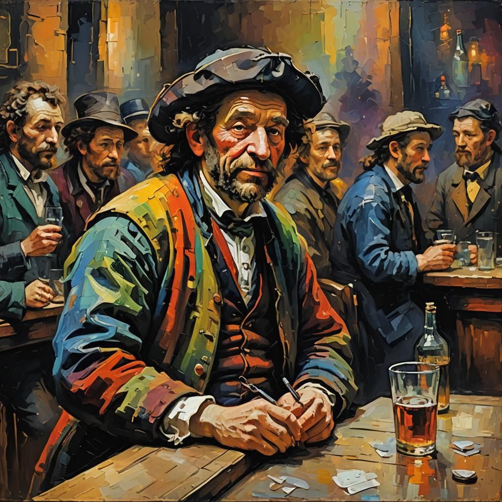 Bar Scene in Expressionist Impasto Style