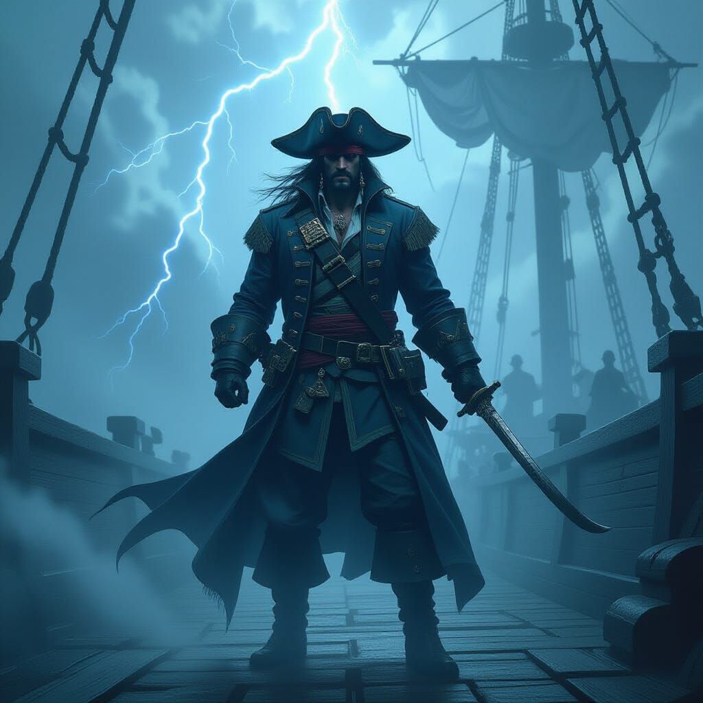 Pirate Captain with Storm Cloud Hat on Ghost Ship Deck