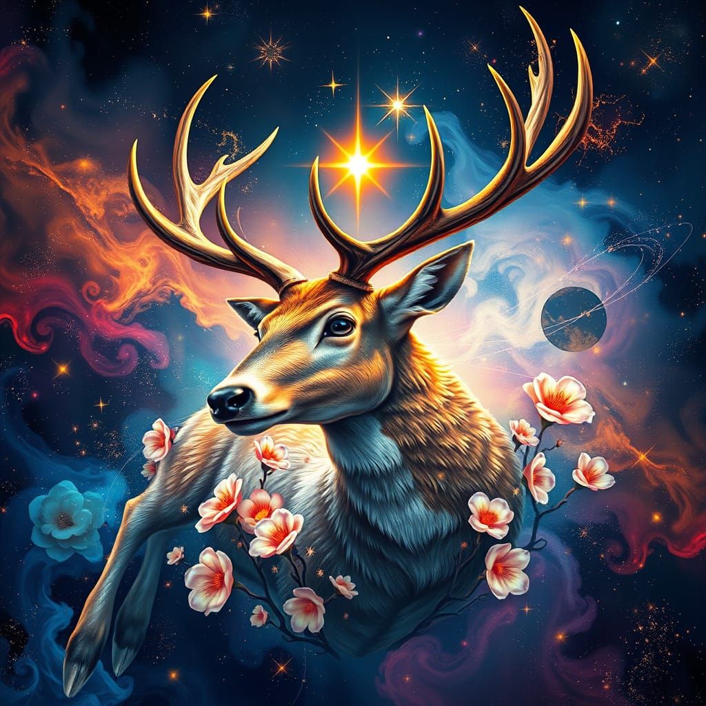 Majestic Stag in Cosmic Wonderland