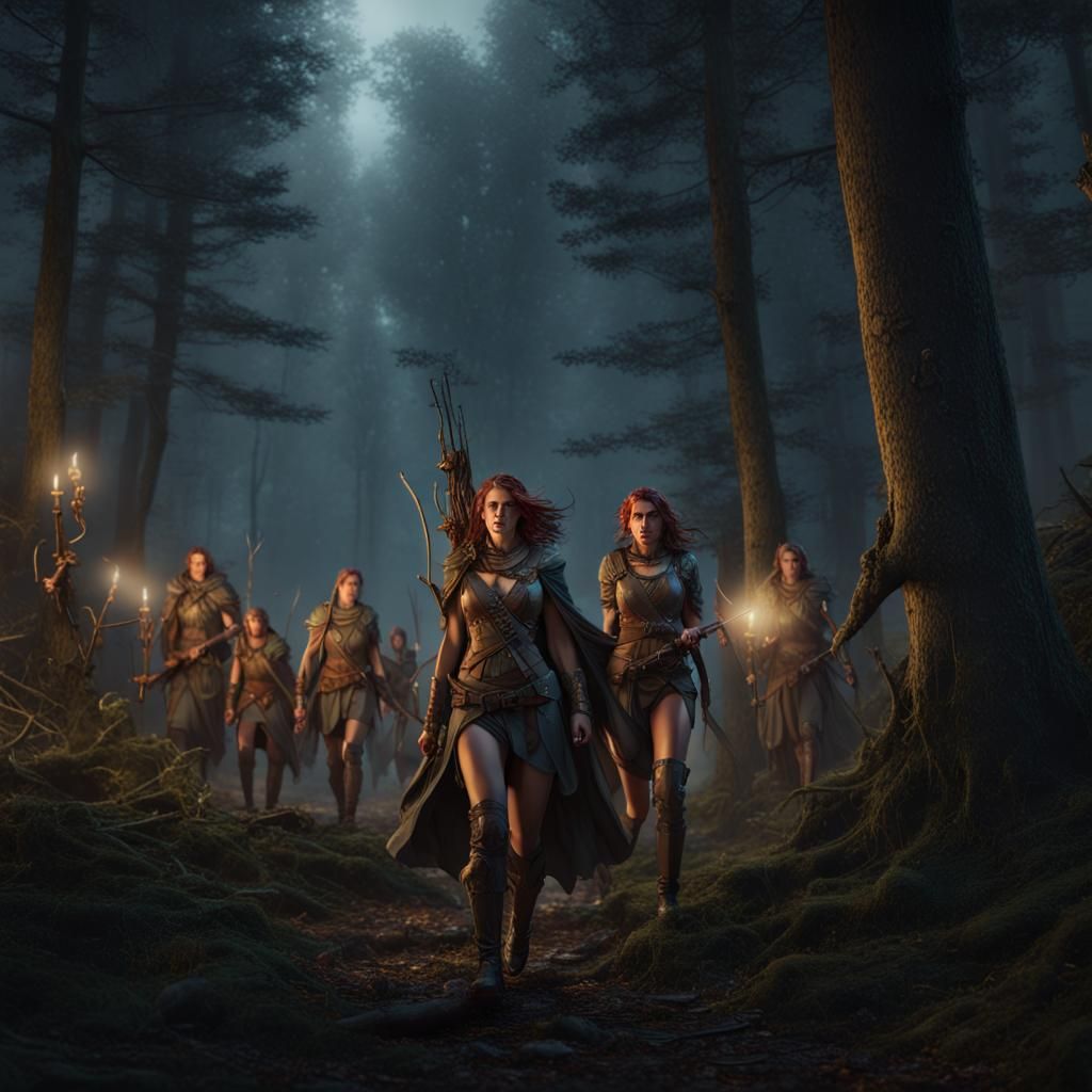 Artemis Leads a Night Hunt, Dark Fantasy Art