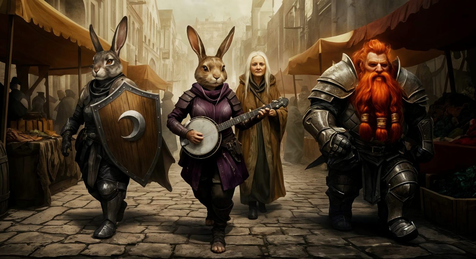Warrior Rabbit and Heroes in a Gritty City Market