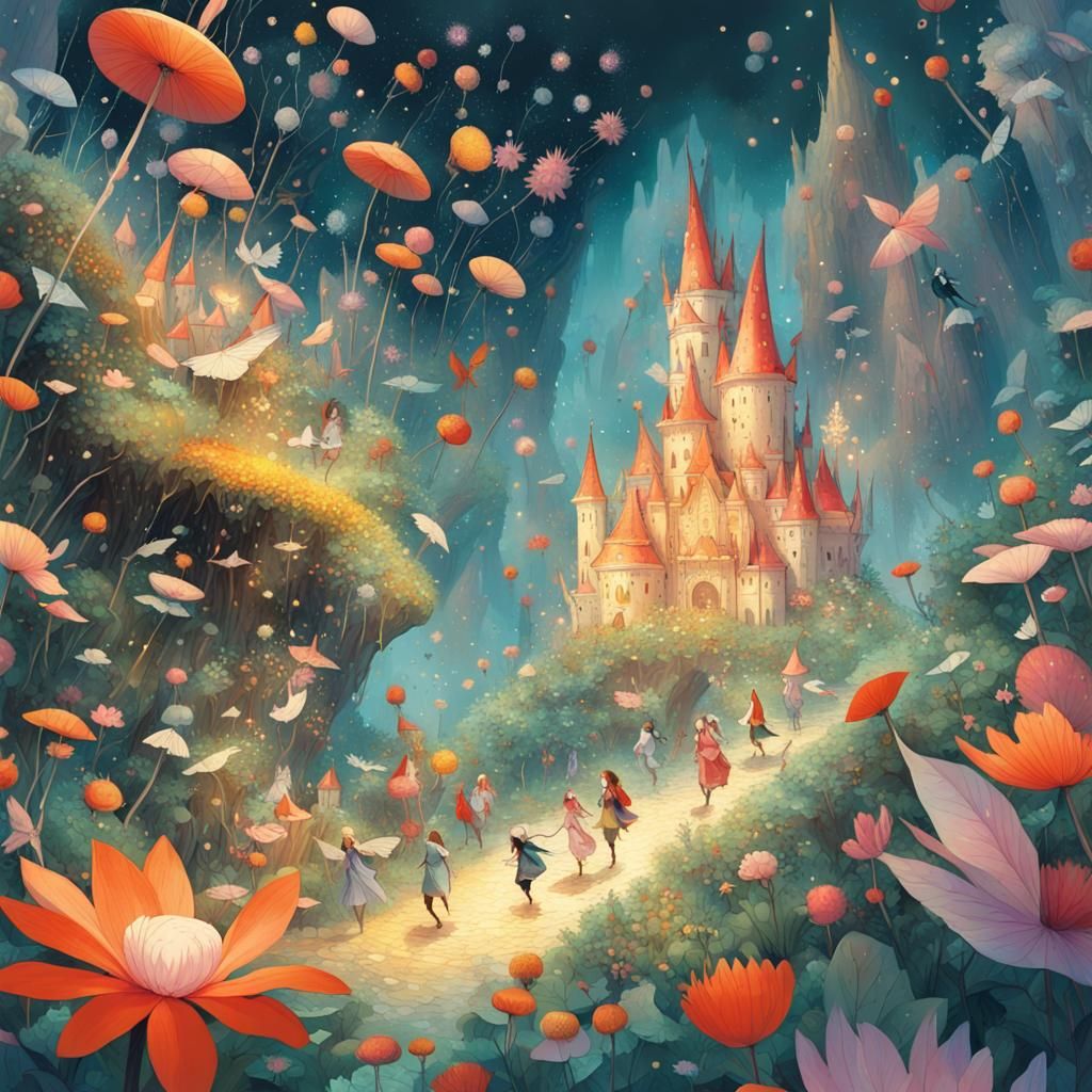 Whimsical Fairy Wonderland Illustration in Fantasy Style