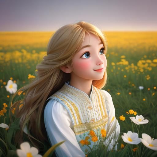 Young Girl in Field of Flowers Portrait