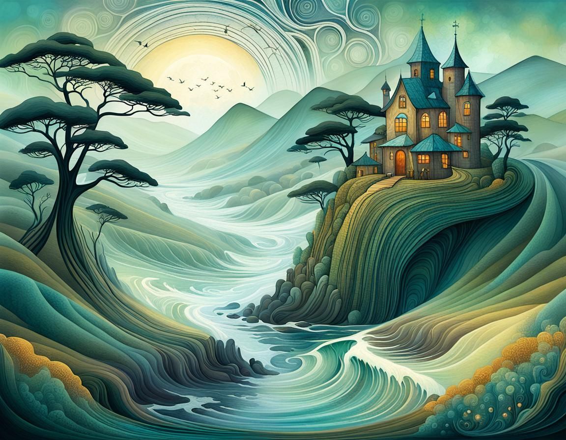 Misty Morning in Carmel: Whimsical Illustration