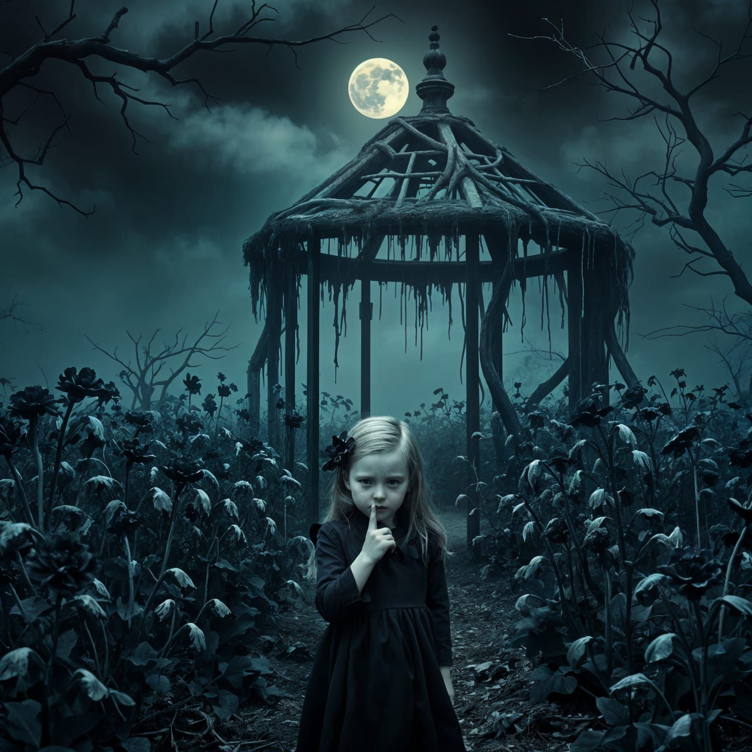 Eerie Goth Garden: Silence and Suspense