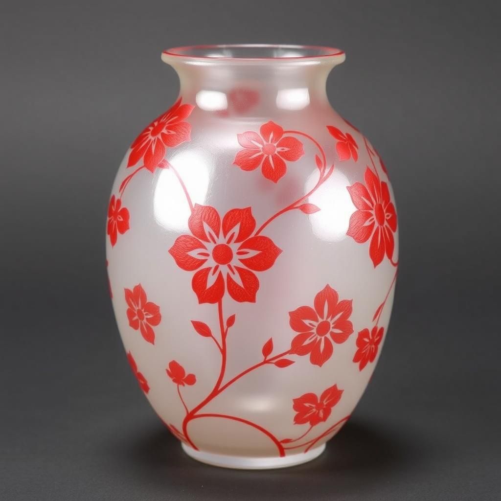 Art Nouveau Frosted Glass Vase with Floral Design