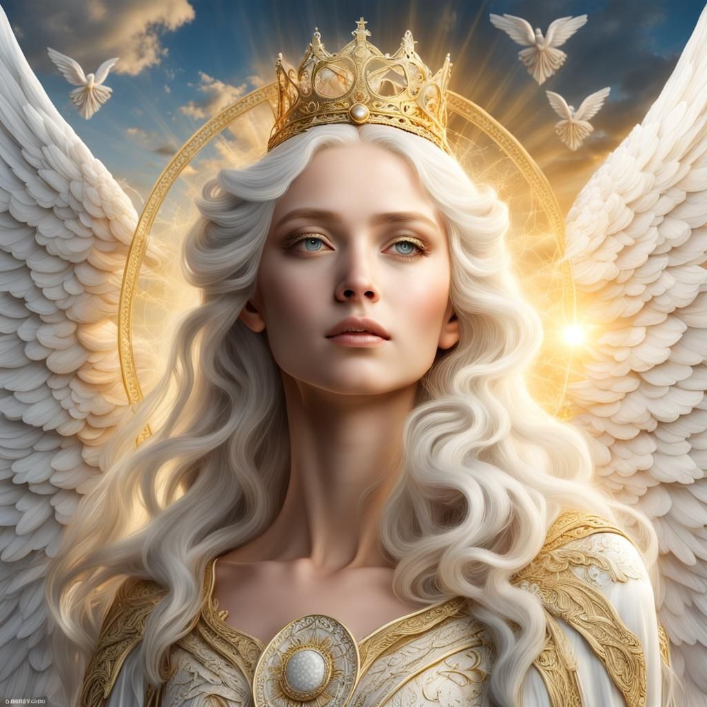 Beautiful Guardian Angel in Heavenly Sunshine