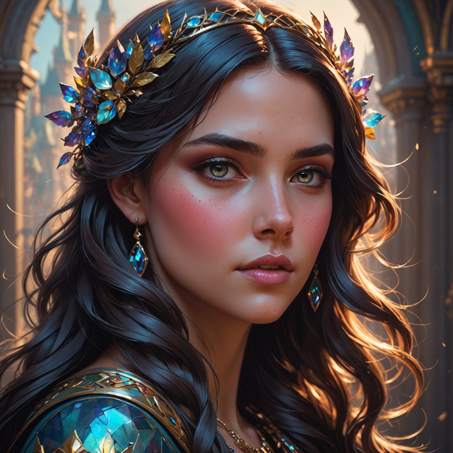 Dynamic Princess Portrait in Vibrant Triadic Colors