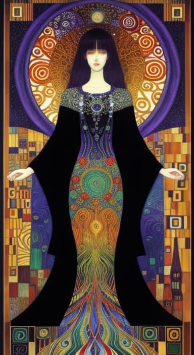 Vibrant Expressionist Portrait with Whirling Zentangle Fract...