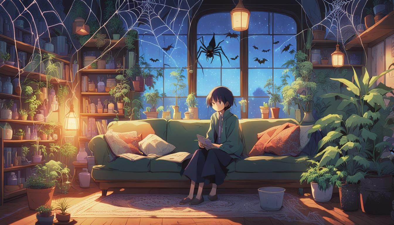 Cozy Witch Home in Anime Key Visual Style