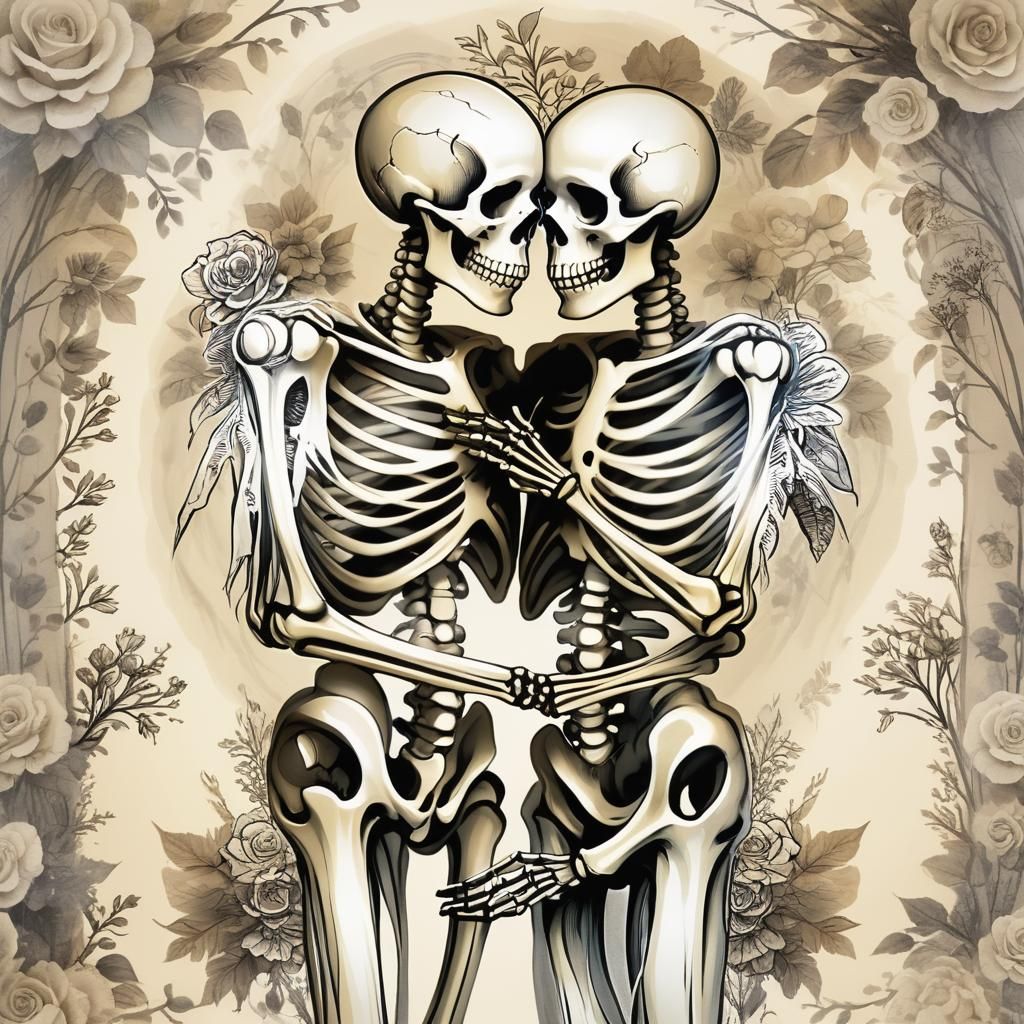 Skeletons Embrace: A Tender Moment