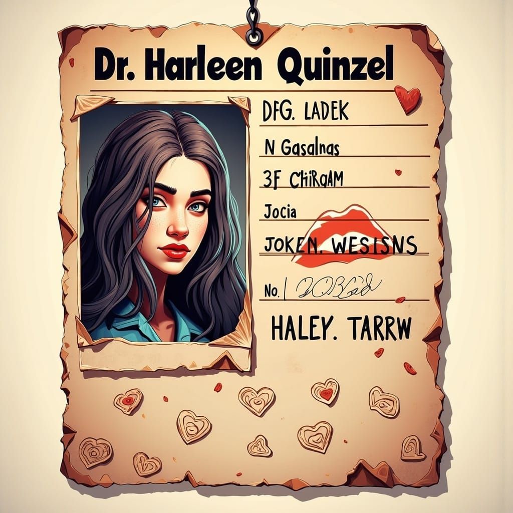 Harleen Quinzel Inmate ID in Comic Book Style
