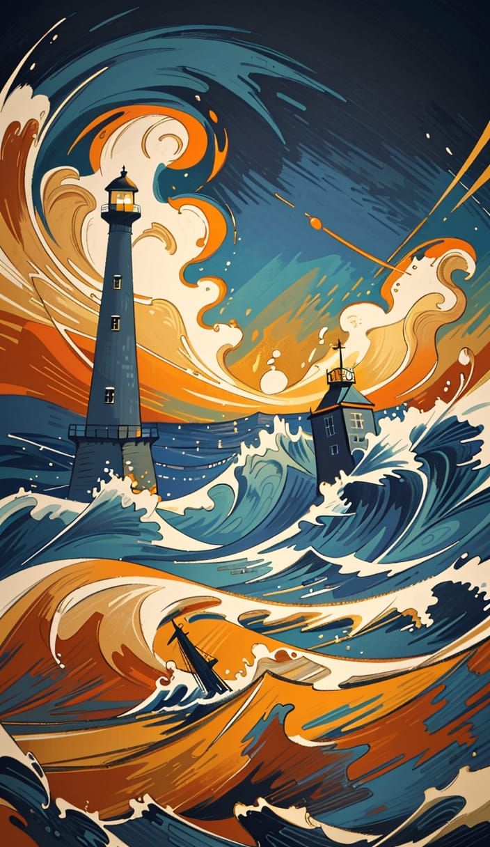 Expressionist Lighthouse Painting in Van Gogh Style
