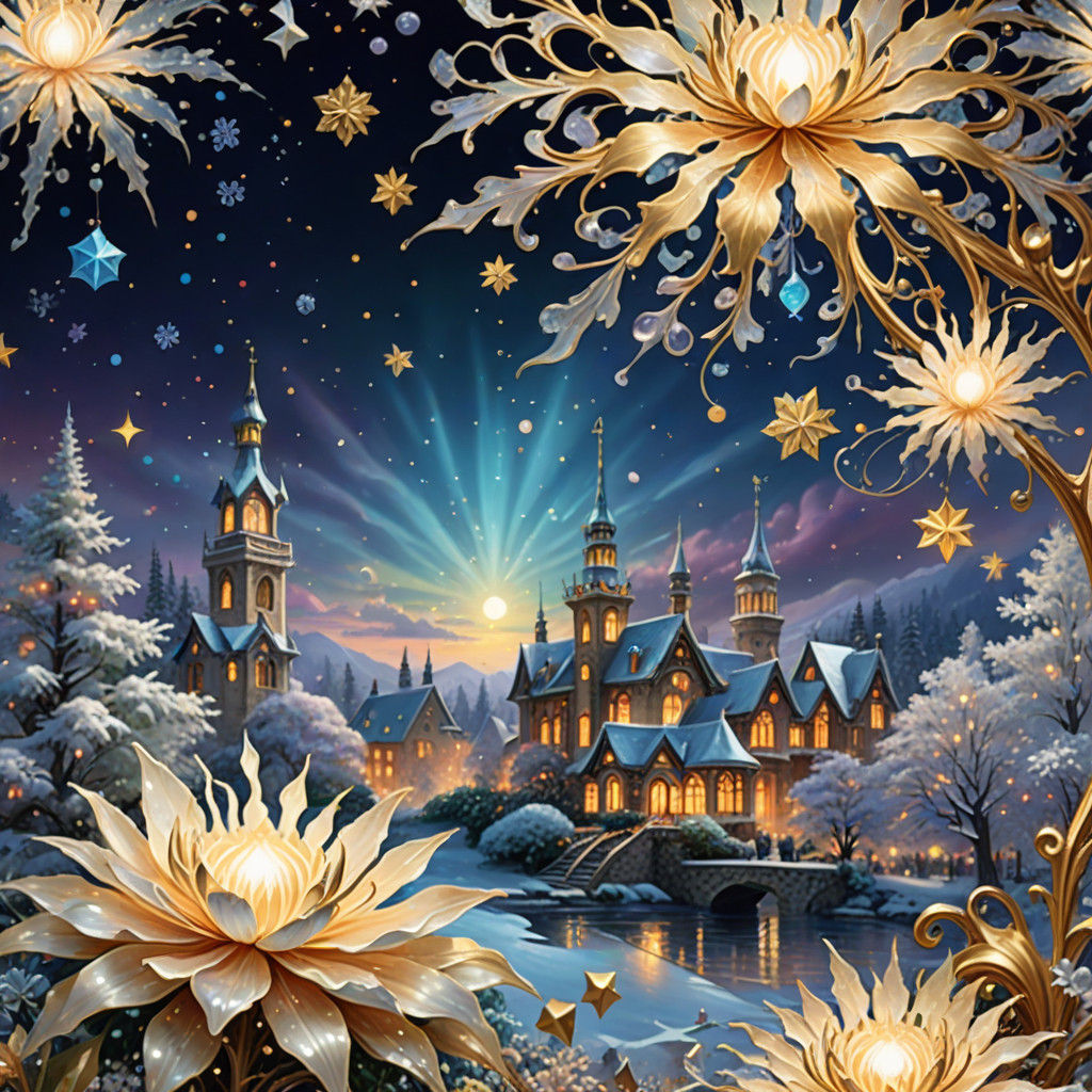 Iridescent Happy New Year Outline in Vibrant Winter Patterns