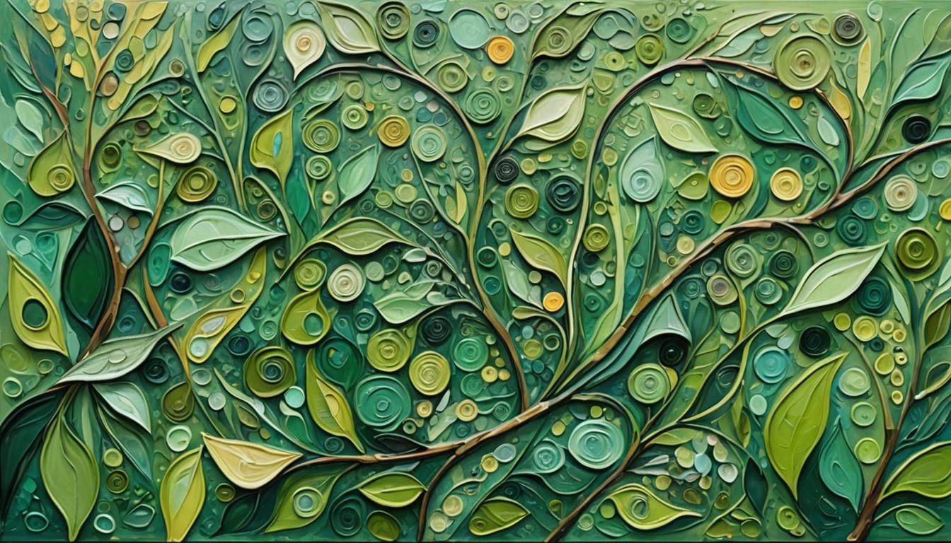 Surreal Green Abstract Artwork in Impasto Style