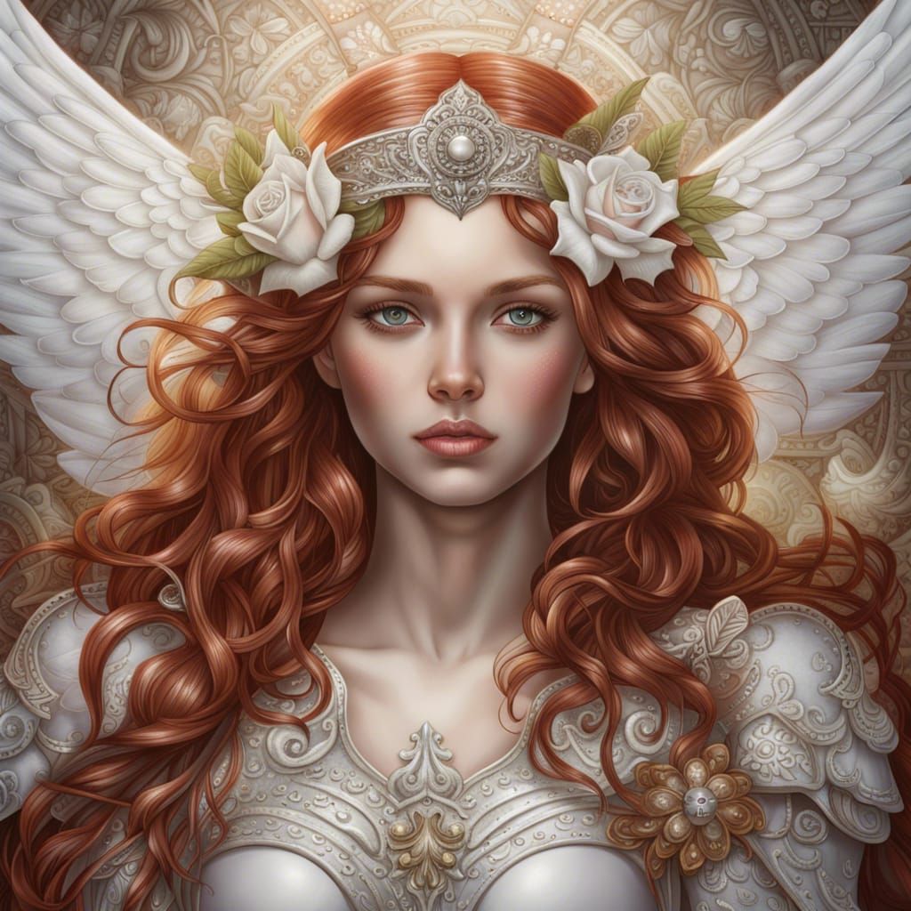 Archangel Princess with Crimson Hair in Knight Armor