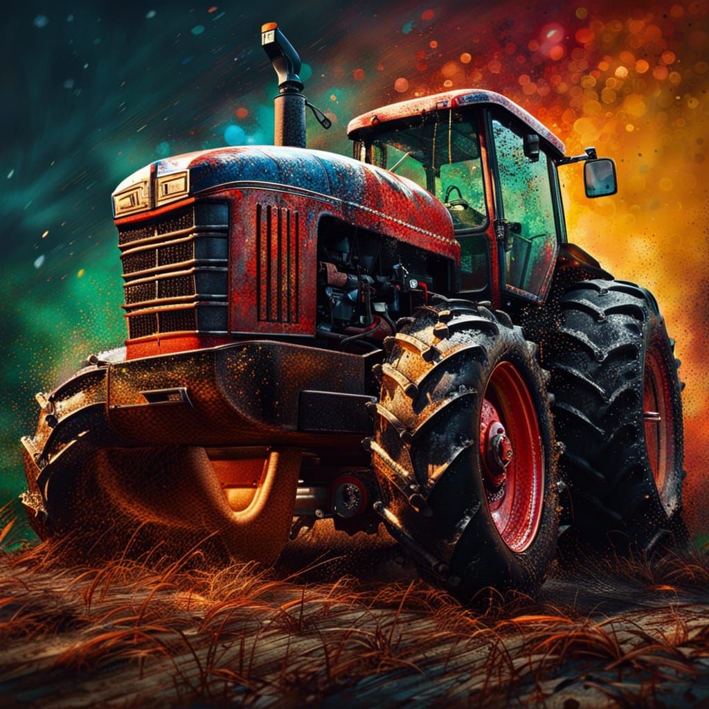 Hyperrealistic Tractor in Splash Art Style