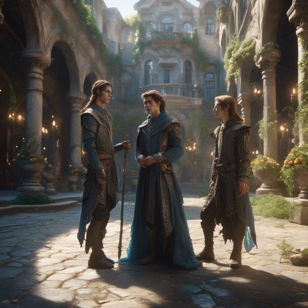 Elven Lords Play Fighting in Palace Courtyard