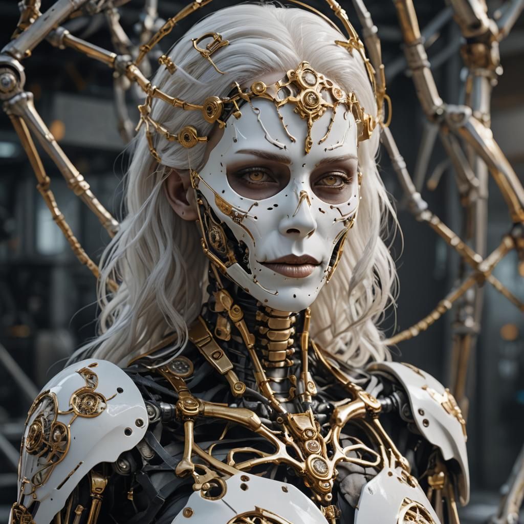 Cyberpunk Woman with Bone and Mechanical Augmentation