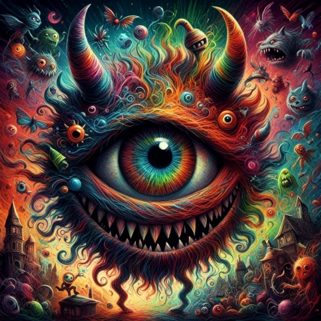 Crayon Style Eye Monster Illustration