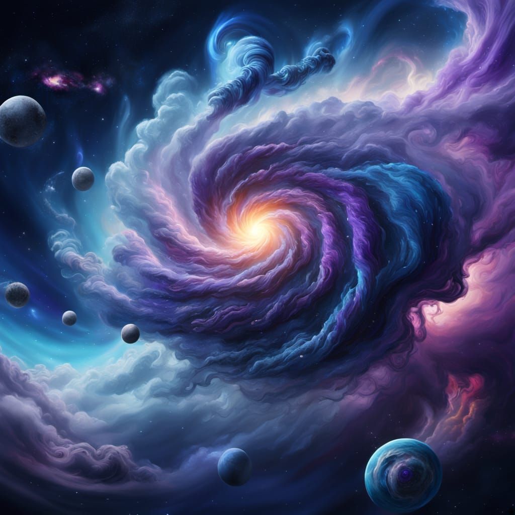 Cosmic Tornado in Space: Surreal Oil Painting