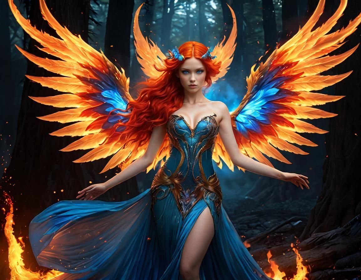 Fiery Pixie Fairy with Flaming Dress