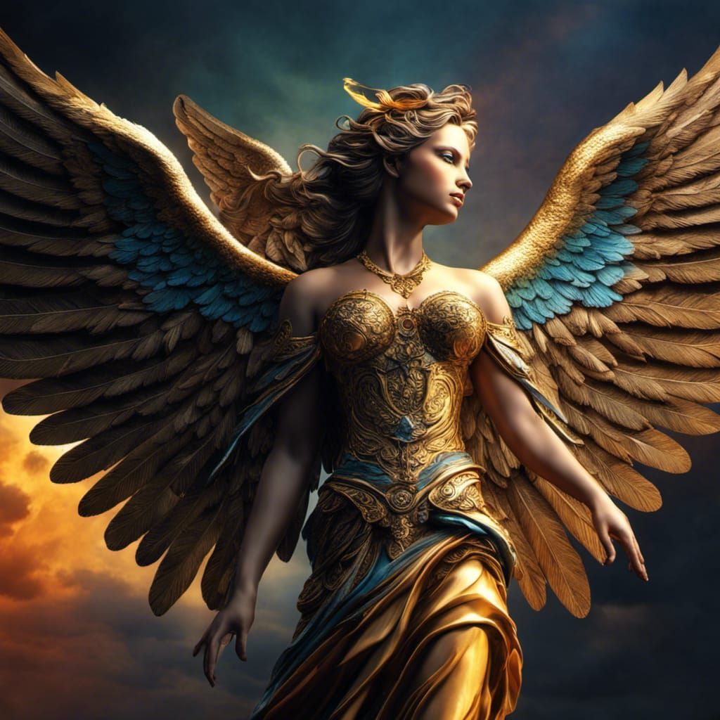 Glorious Angel Descending from Heaven in Hyperrealism