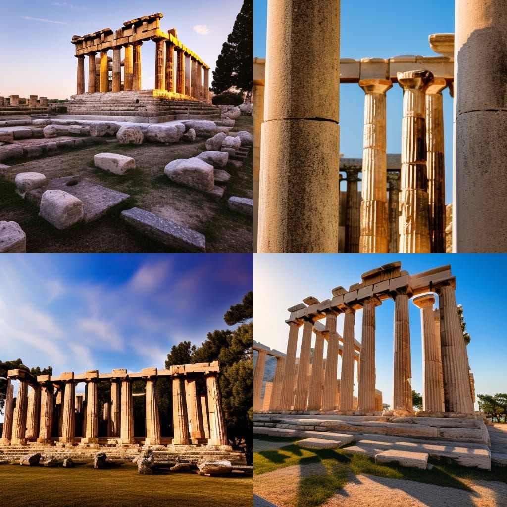 Majestic Greek Temple with Statues: Professional Photography