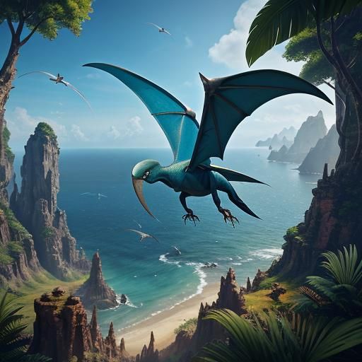 Pteranodon Soaring Above Ocean: Matte Painting in Unreal Eng...