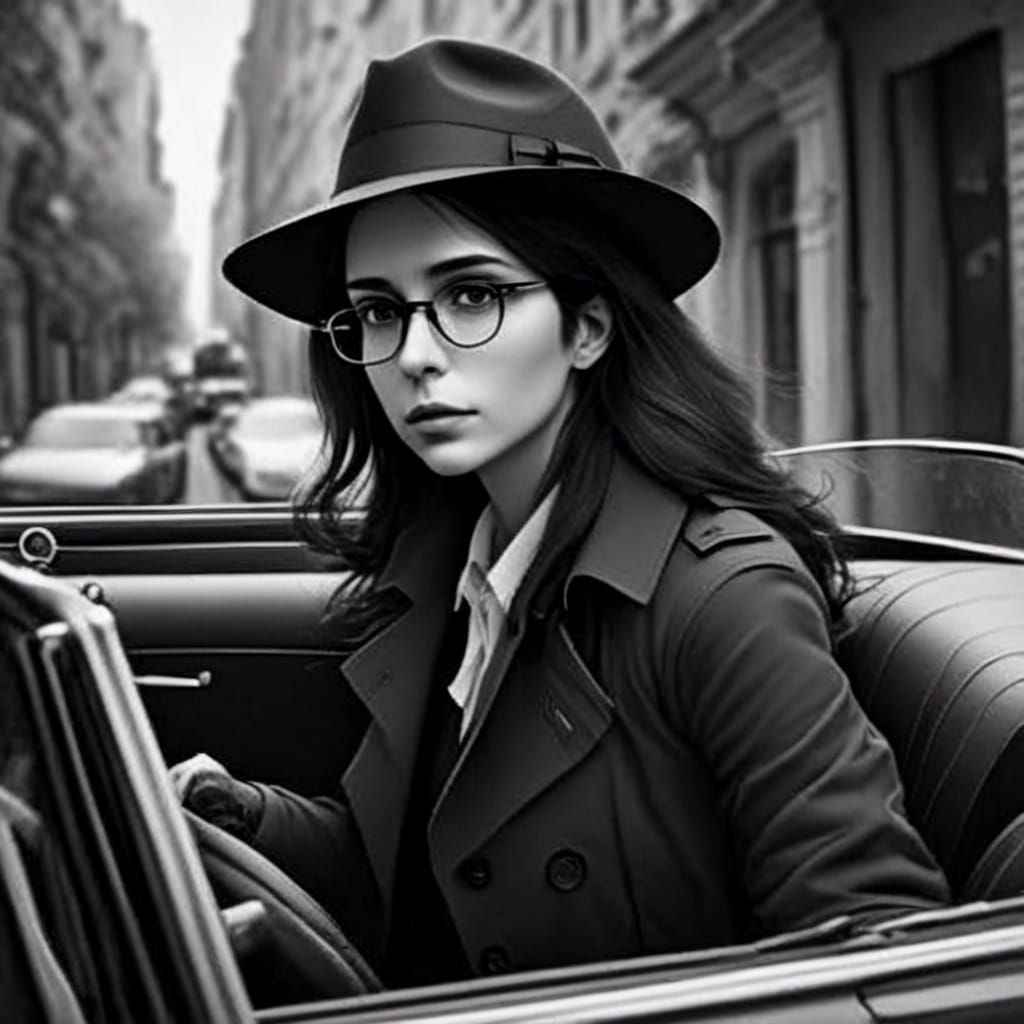 City Convertible: Hyperrealistic Black and White Photo