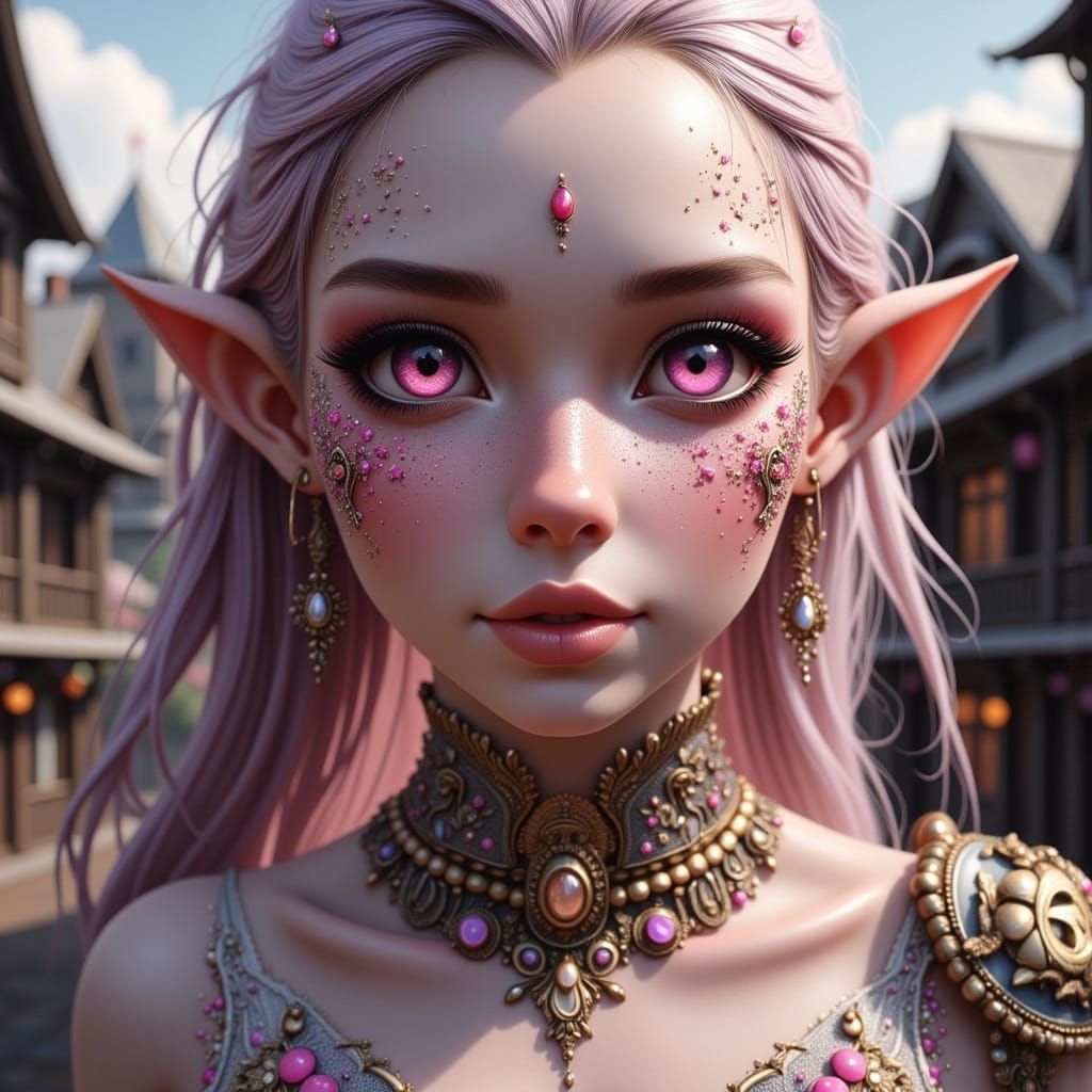 Pink-Eyed Giantess: A Hyperrealistic Splash Art Portrait