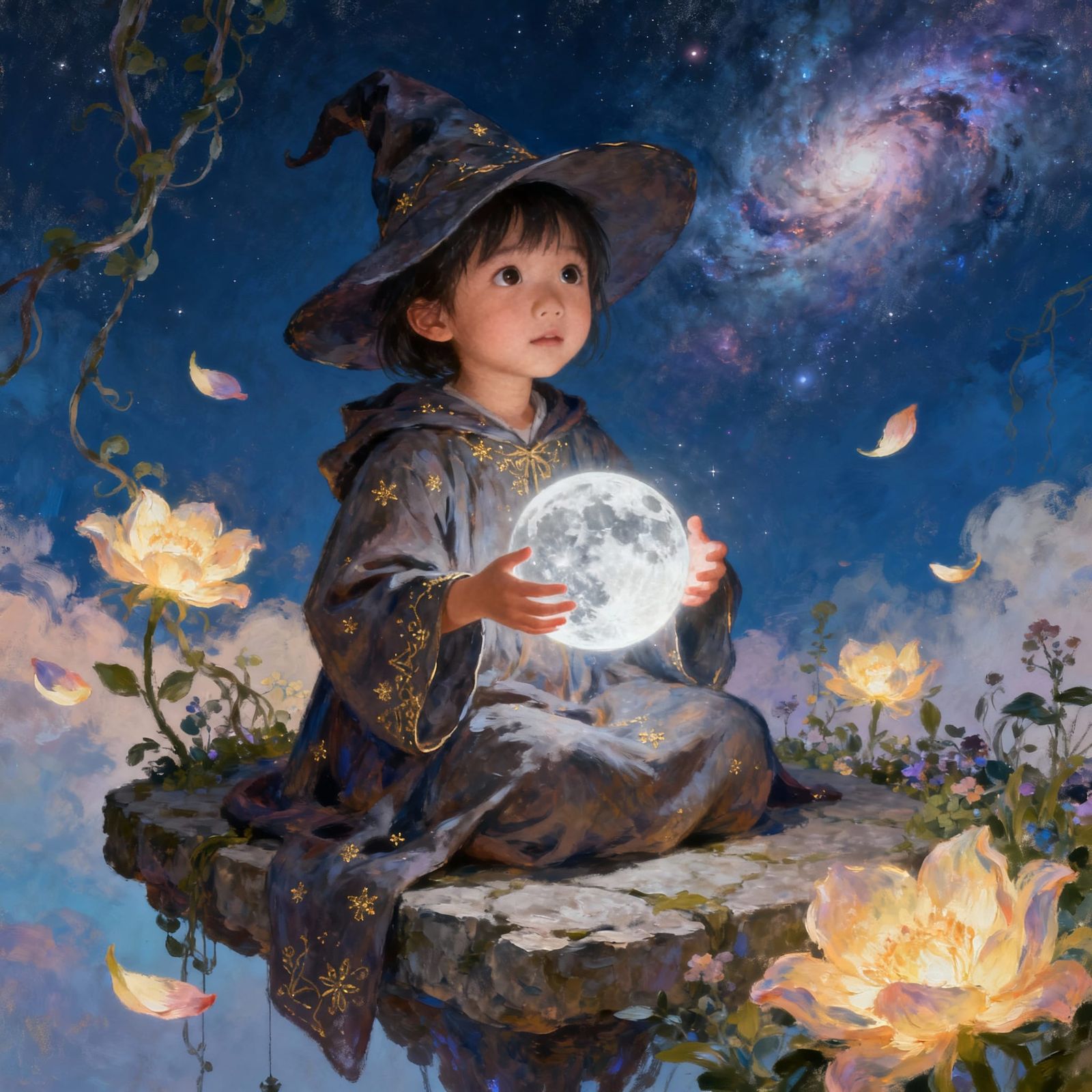 Young Magician Conjures Moon Illusion in Sky Garden