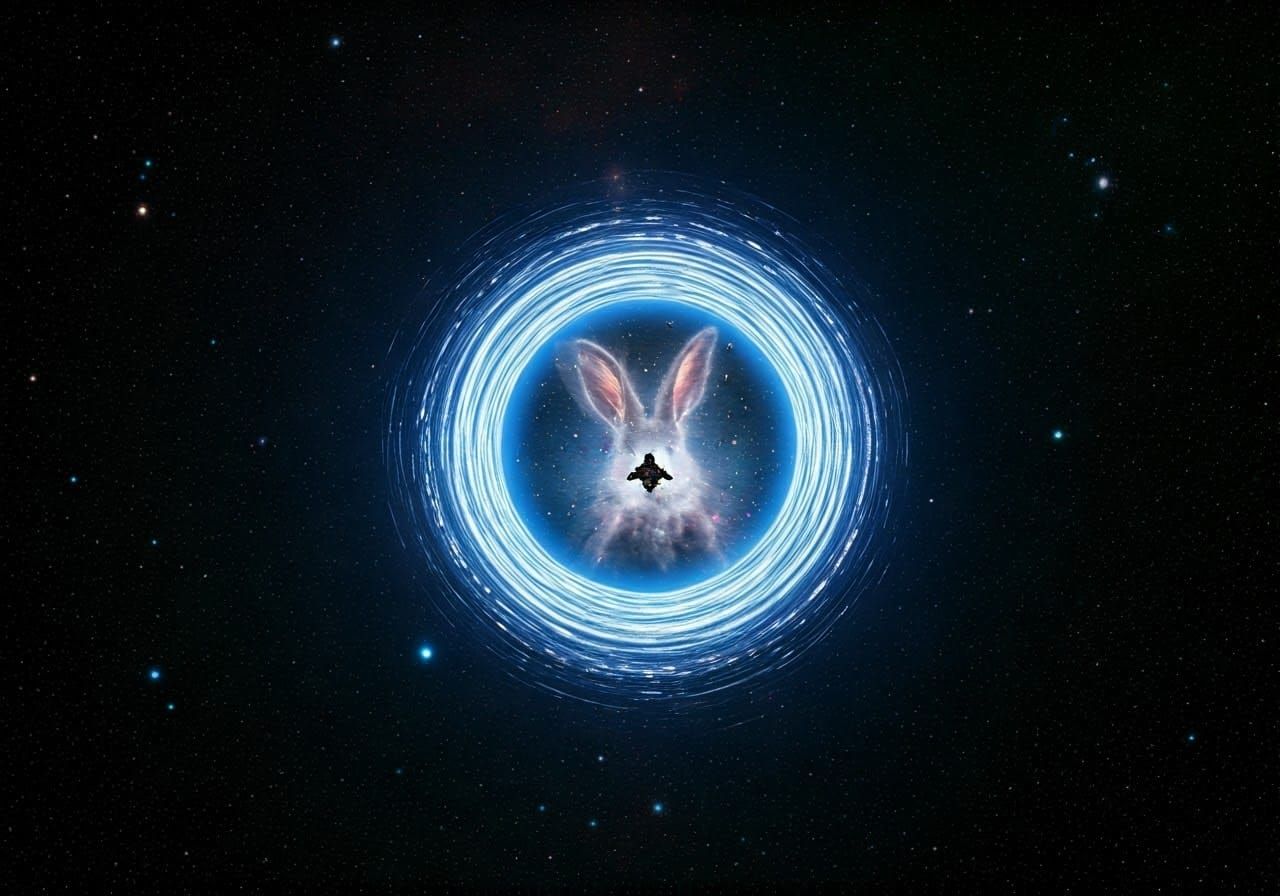 Spaceship Enters Wormhole to Rabbit Nebula