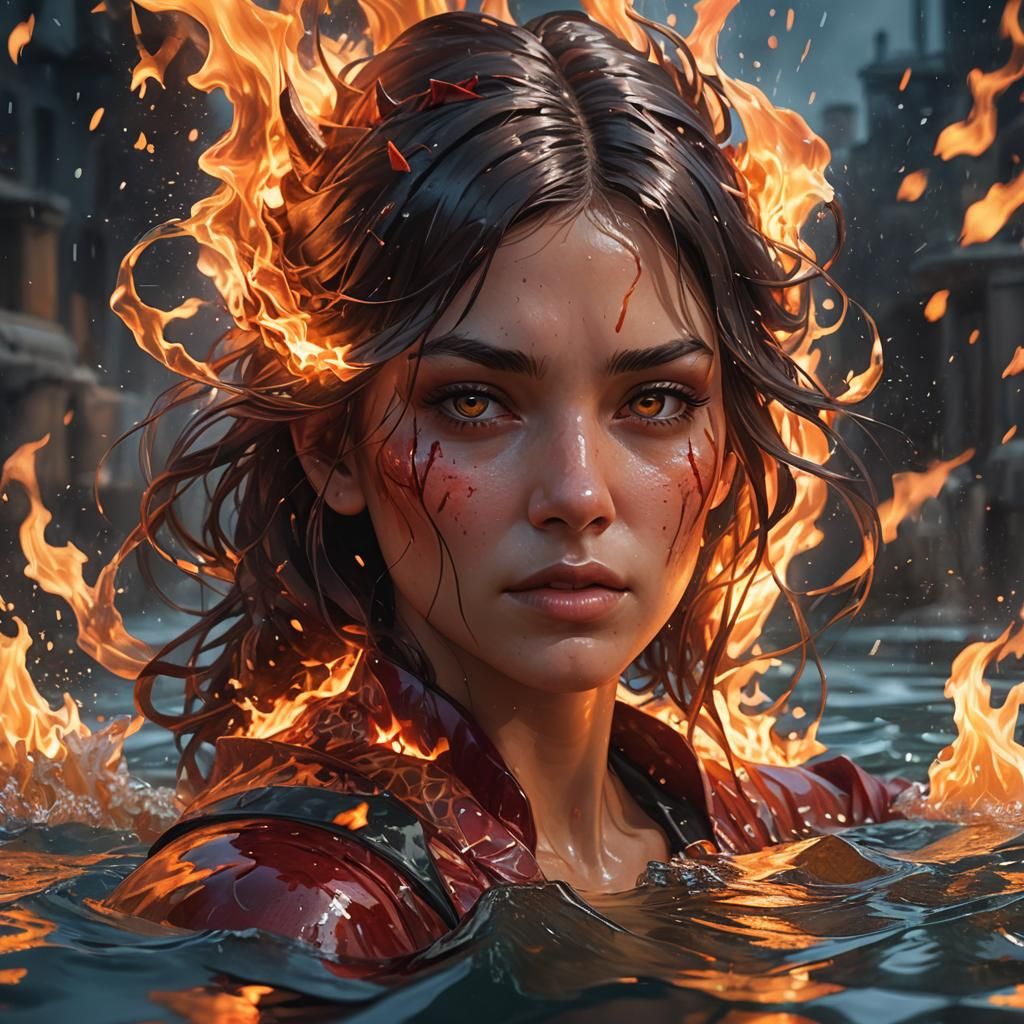 Girl Engulfed in Water and Fire: Splash Art